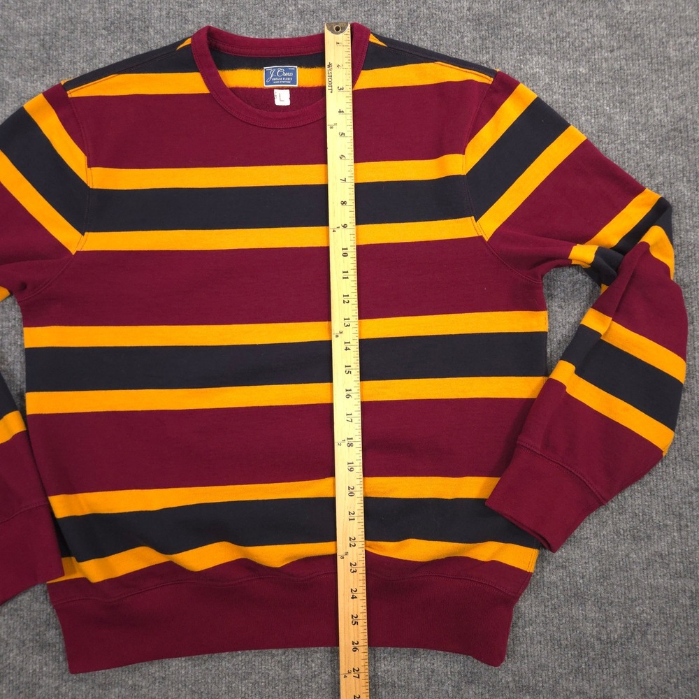 J Crew Vintage Fleece Sweatshirt Mens Large Burgundy Striped Crewneck Pullover - Picture 5 of 8